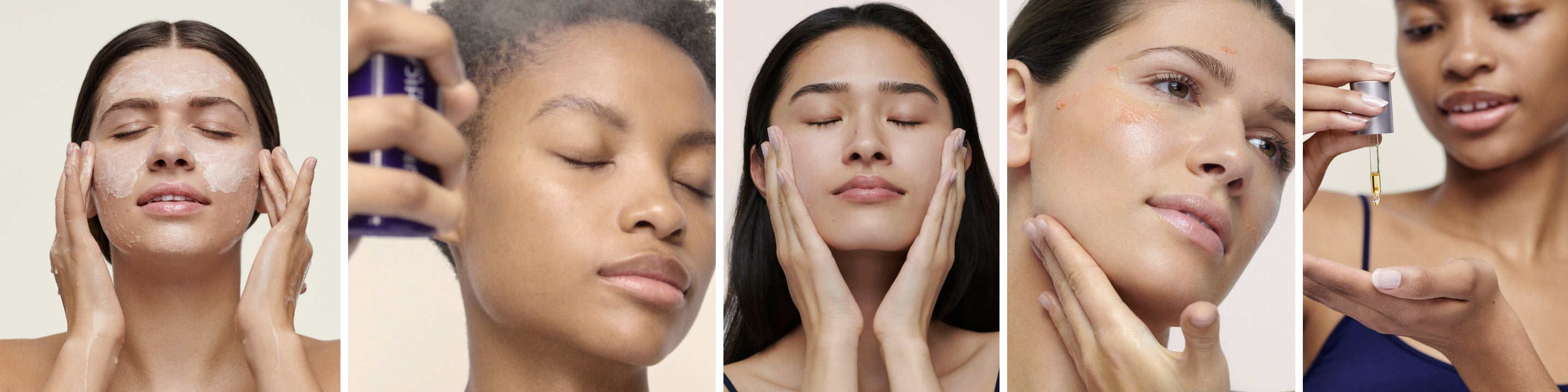 Models showing skincare steps