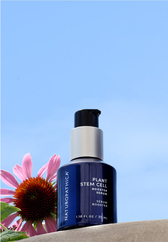 Full Size Plant Stem Cell Booster Serum with flower on stone platform