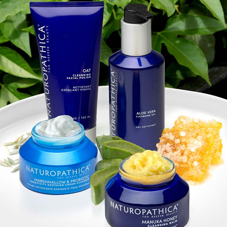 Naturopathica cleansers with ingredients sitting on a white tray