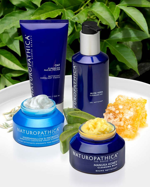 Naturopathica cleansers with ingredients sitting on a white tray